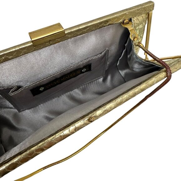 STEVE MADDEN Evening Bag Gold Tone with Chain Clutch Handbag - Picture 4 of 13